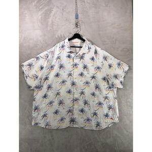 Tommy Bahama Camp Shirt Mens 3XLB White Palm Tree Tropical Linen Button Down